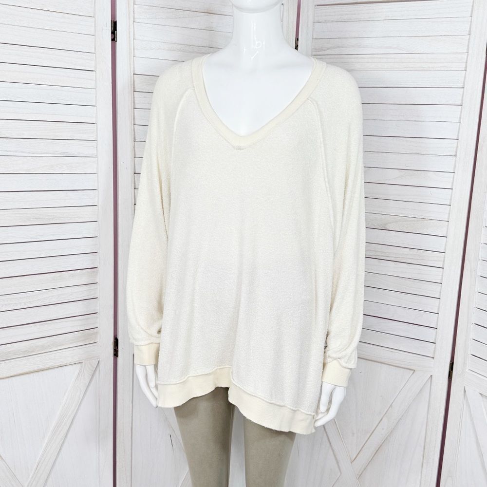 Free People Take It Off Sweatshirt Inside Out Raglan Slouchy Ivory XS